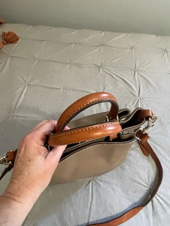 Dooney & Bourke Taupe Satchel with Brown Trim - Picture 4 of 5